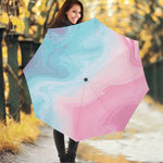 Teal Pink Liquid Marble Print Foldable Umbrella