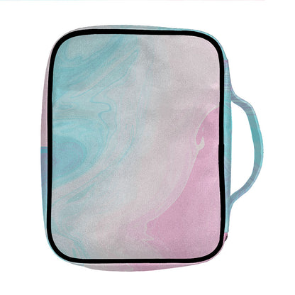 Teal Pink Liquid Marble Print Front Pocket Bible Bag