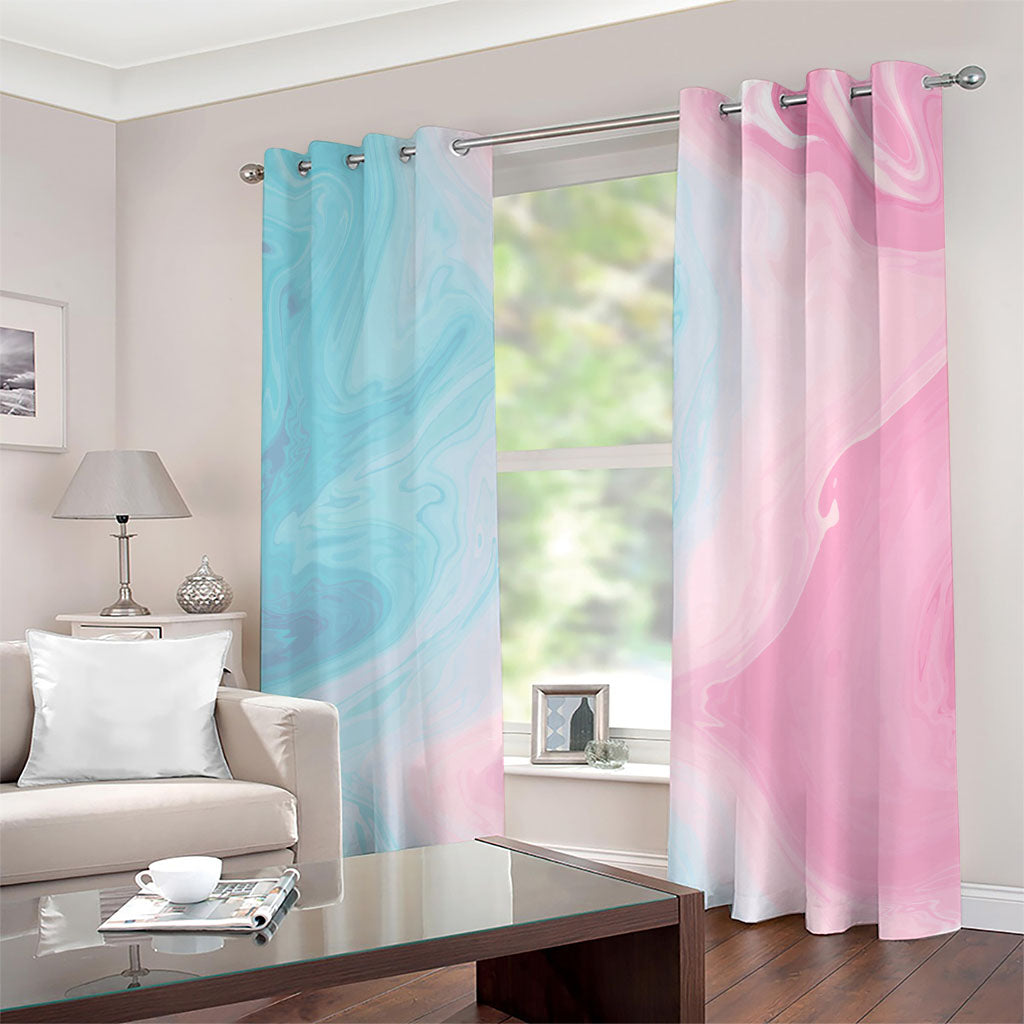 Teal Pink Liquid Marble Print Grommet Curtains