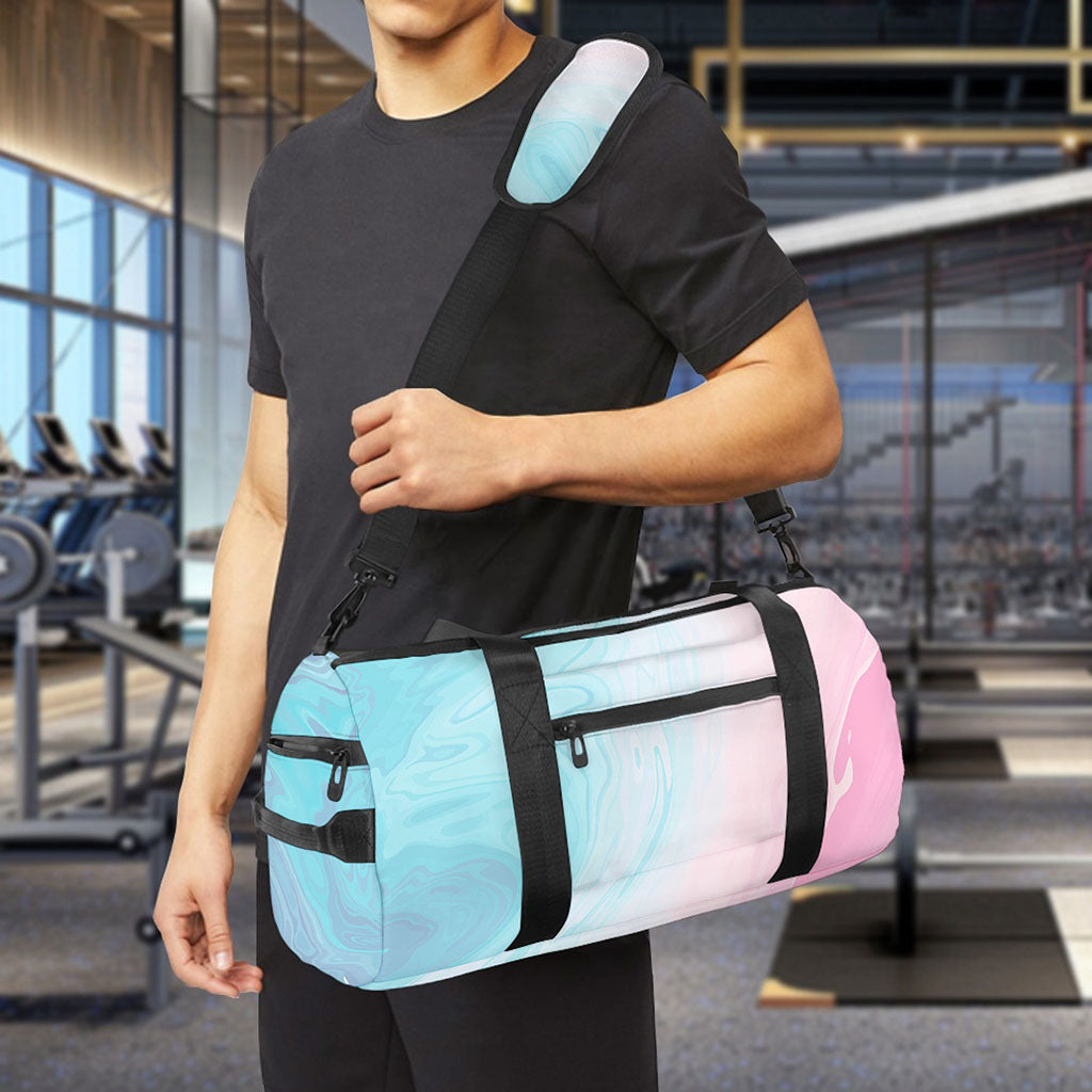 Teal Pink Liquid Marble Print Gym Bag