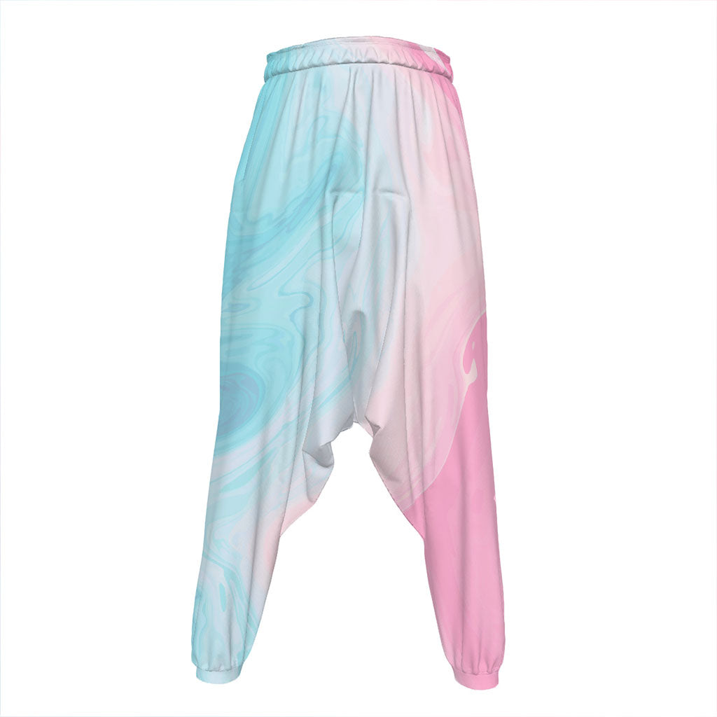 Teal Pink Liquid Marble Print Hammer Pants
