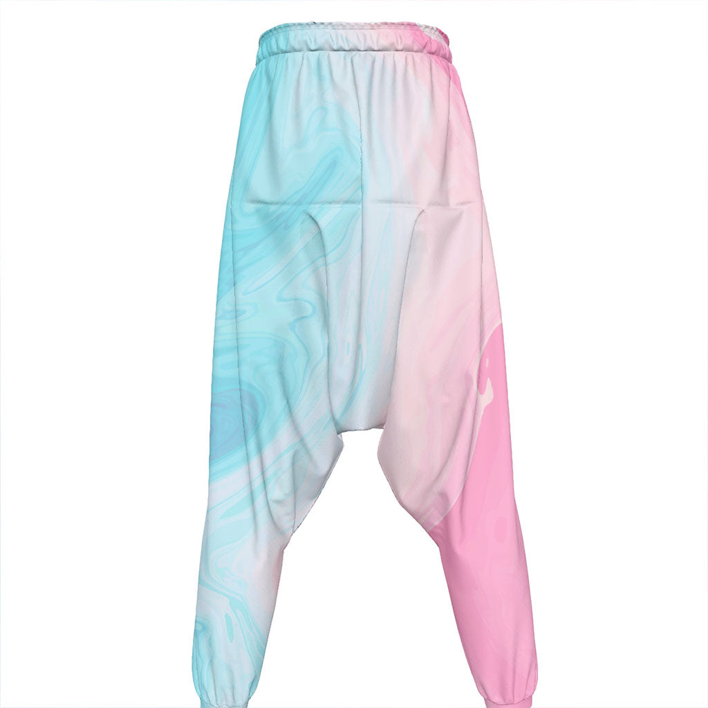 Teal Pink Liquid Marble Print Hammer Pants