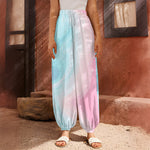 Teal Pink Liquid Marble Print Harem Pants