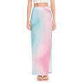Teal Pink Liquid Marble Print High Slit Maxi Skirt