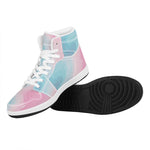 Teal Pink Liquid Marble Print High Top Leather Sneakers