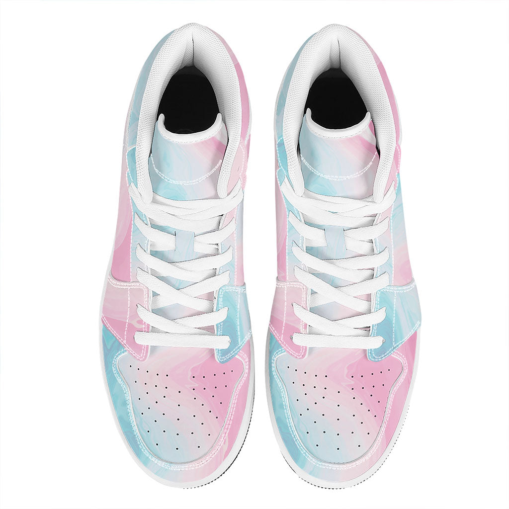 Teal Pink Liquid Marble Print High Top Leather Sneakers