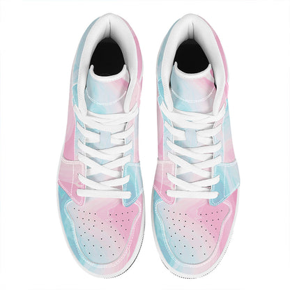 Teal Pink Liquid Marble Print High Top Leather Sneakers