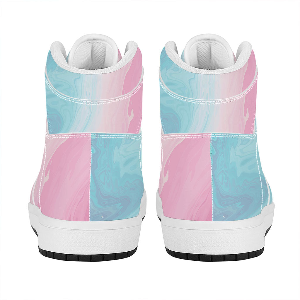 Teal Pink Liquid Marble Print High Top Leather Sneakers