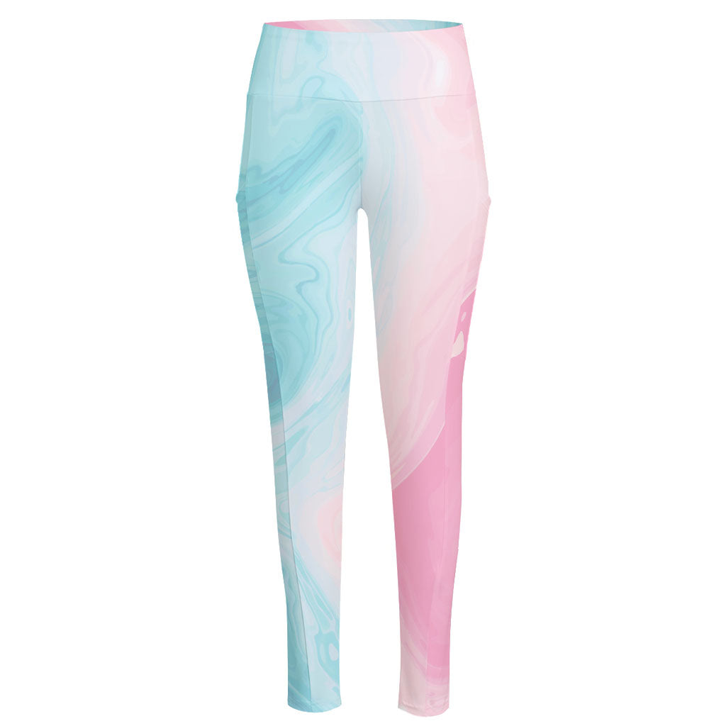 Teal Pink Liquid Marble Print High-Waisted Pocket Leggings