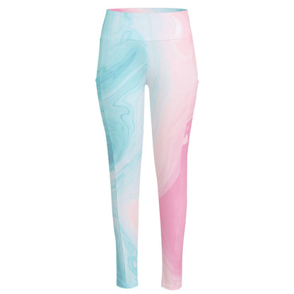 Teal Pink Liquid Marble Print High-Waisted Pocket Leggings