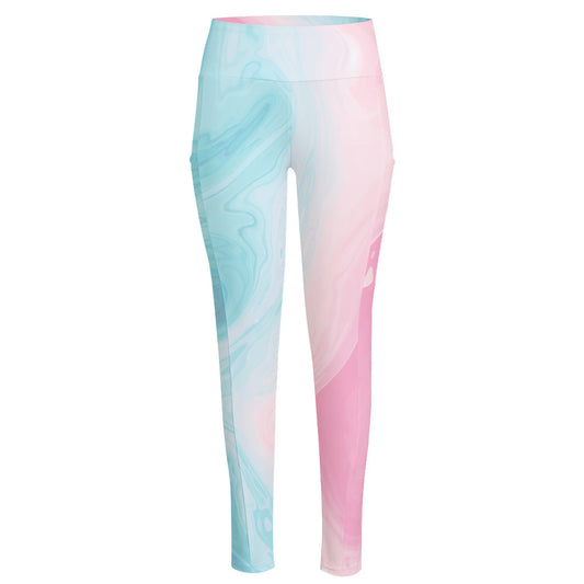 Teal Pink Liquid Marble Print High-Waisted Pocket Leggings