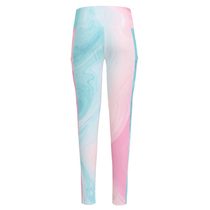 Teal Pink Liquid Marble Print High-Waisted Pocket Leggings