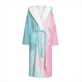 Teal Pink Liquid Marble Print Hooded Bathrobe