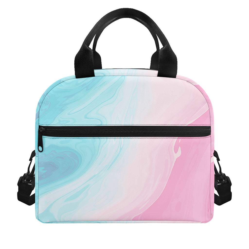 Teal Pink Liquid Marble Print Insulated Lunch Bag