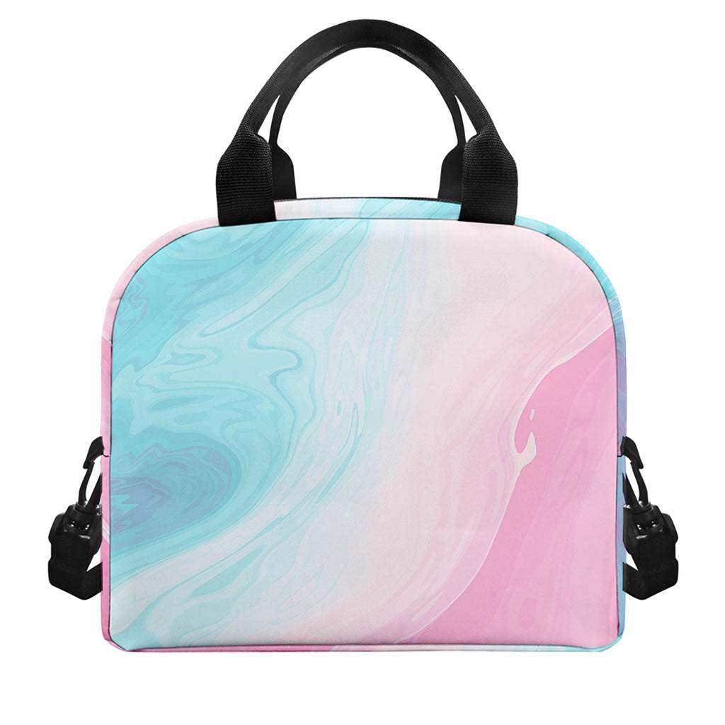 Teal Pink Liquid Marble Print Insulated Lunch Bag