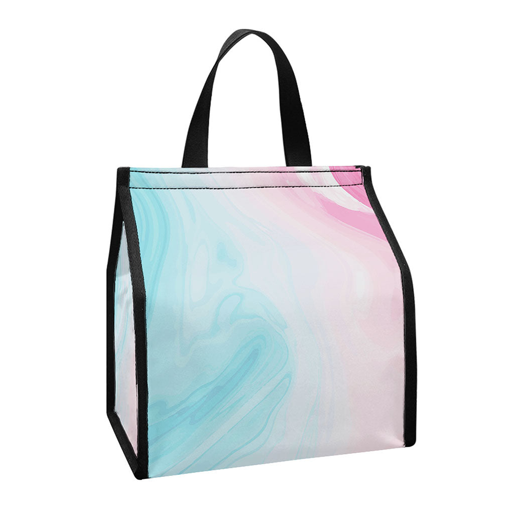 Teal Pink Liquid Marble Print Insulated Lunch Tote
