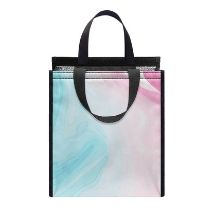 Teal Pink Liquid Marble Print Insulated Lunch Tote