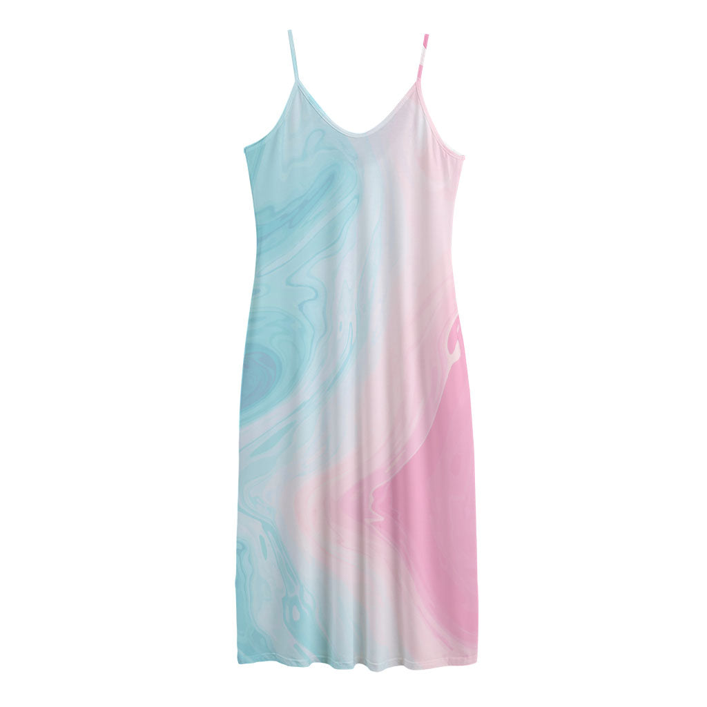 Teal Pink Liquid Marble Print Jersey Midi Cami Dress