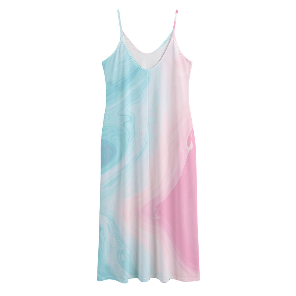 Teal Pink Liquid Marble Print Jersey Midi Cami Dress