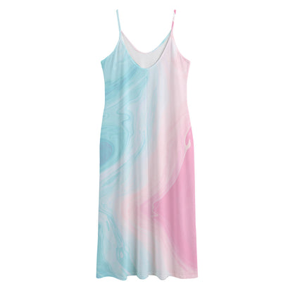 Teal Pink Liquid Marble Print Jersey Midi Cami Dress
