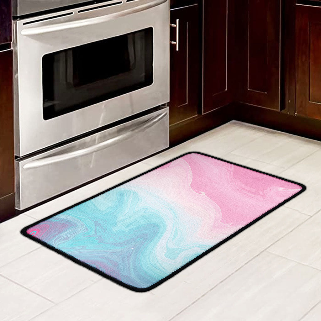 Teal Pink Liquid Marble Print Kitchen Mat