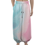 Teal Pink Liquid Marble Print Lantern Pants