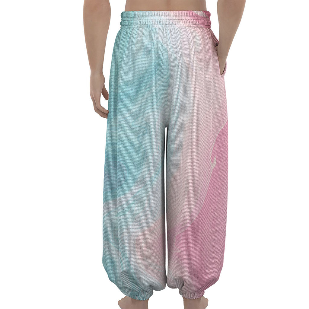 Teal Pink Liquid Marble Print Lantern Pants