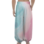 Teal Pink Liquid Marble Print Lantern Pants