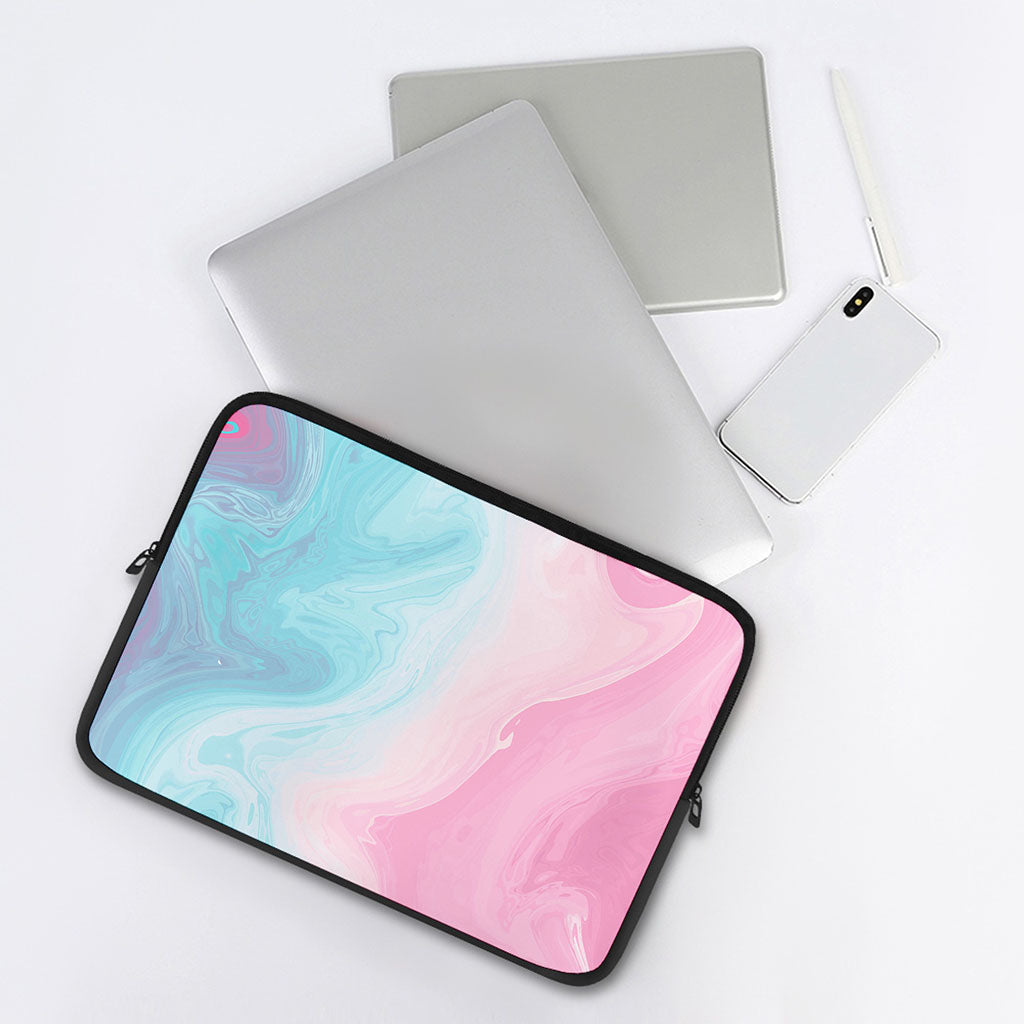 Teal Pink Liquid Marble Print Laptop Sleeve