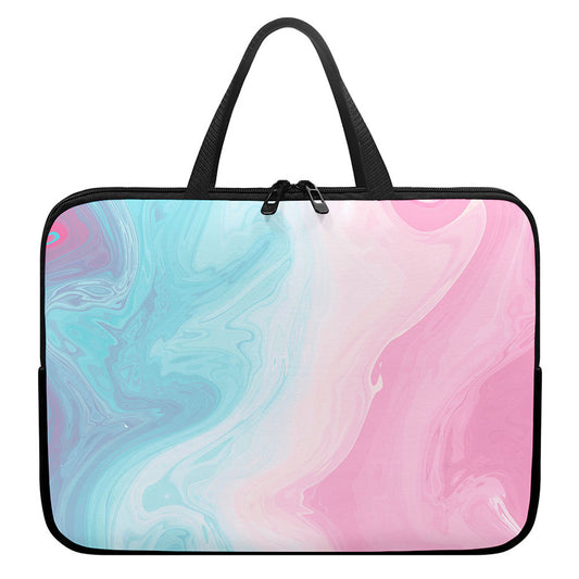 Teal Pink Liquid Marble Print Laptop Sleeve With Handle