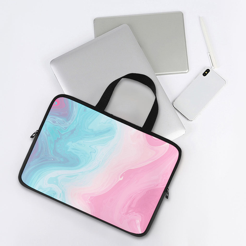 Teal Pink Liquid Marble Print Laptop Sleeve With Handle