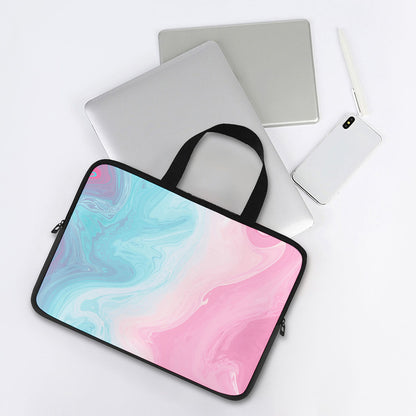 Teal Pink Liquid Marble Print Laptop Sleeve With Handle