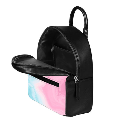 Teal Pink Liquid Marble Print Leather Backpack
