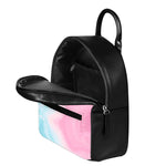 Teal Pink Liquid Marble Print Leather Backpack