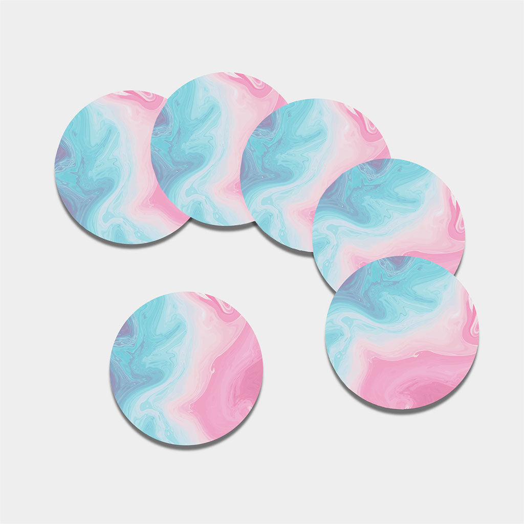 Teal Pink Liquid Marble Print Leather Coaster Set