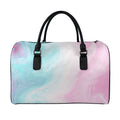 Teal Pink Liquid Marble Print Leather Duffel Bag