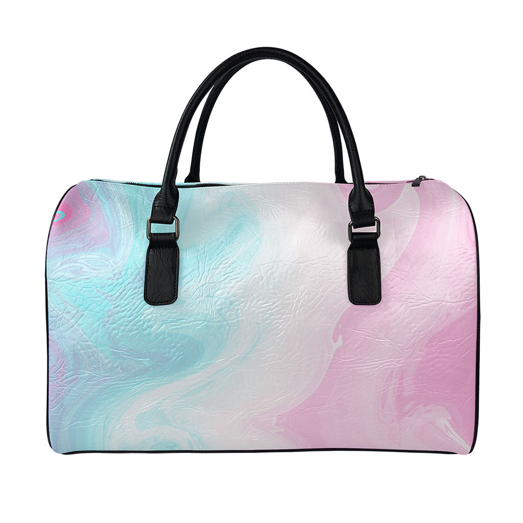 Teal Pink Liquid Marble Print Leather Duffle Bag