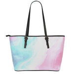 Teal Pink Liquid Marble Print Leather Tote Bag