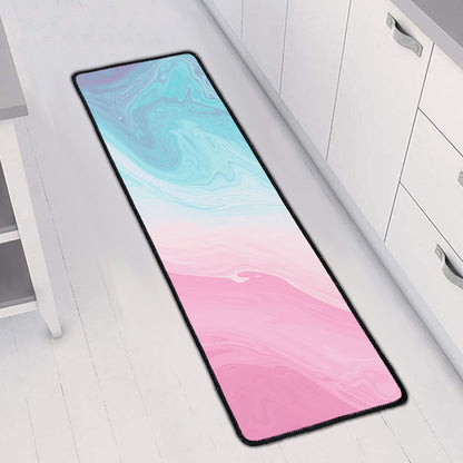 Teal Pink Liquid Marble Print Long Kitchen Mat