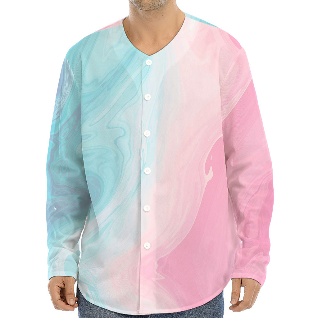 Teal Pink Liquid Marble Print Long Sleeve Baseball Jersey