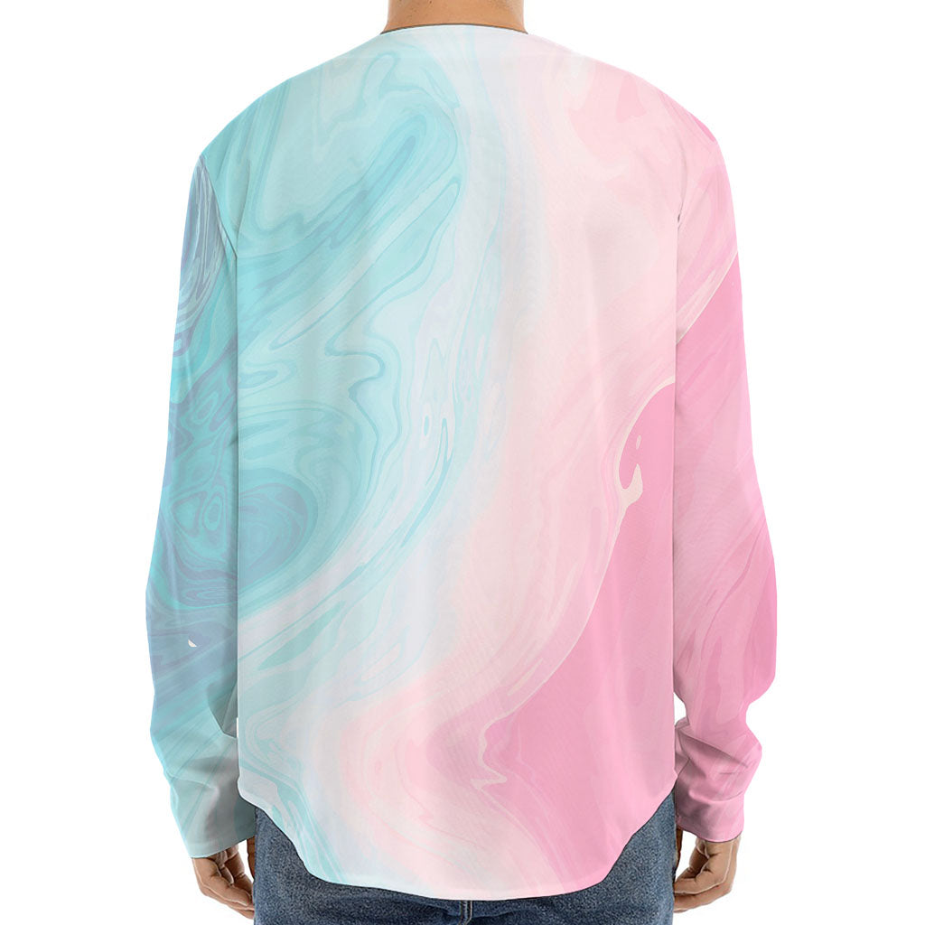 Teal Pink Liquid Marble Print Long Sleeve Baseball Jersey