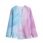 Teal Pink Liquid Marble Print Long Sleeve Short Coat