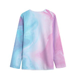 Teal Pink Liquid Marble Print Long Sleeve Short Coat