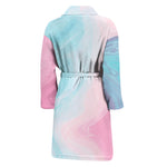 Teal Pink Liquid Marble Print Men's Bathrobe