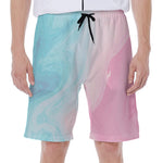 Teal Pink Liquid Marble Print Men's Beach Shorts