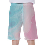 Teal Pink Liquid Marble Print Men's Beach Shorts