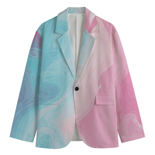 Teal Pink Liquid Marble Print Men's Blazer