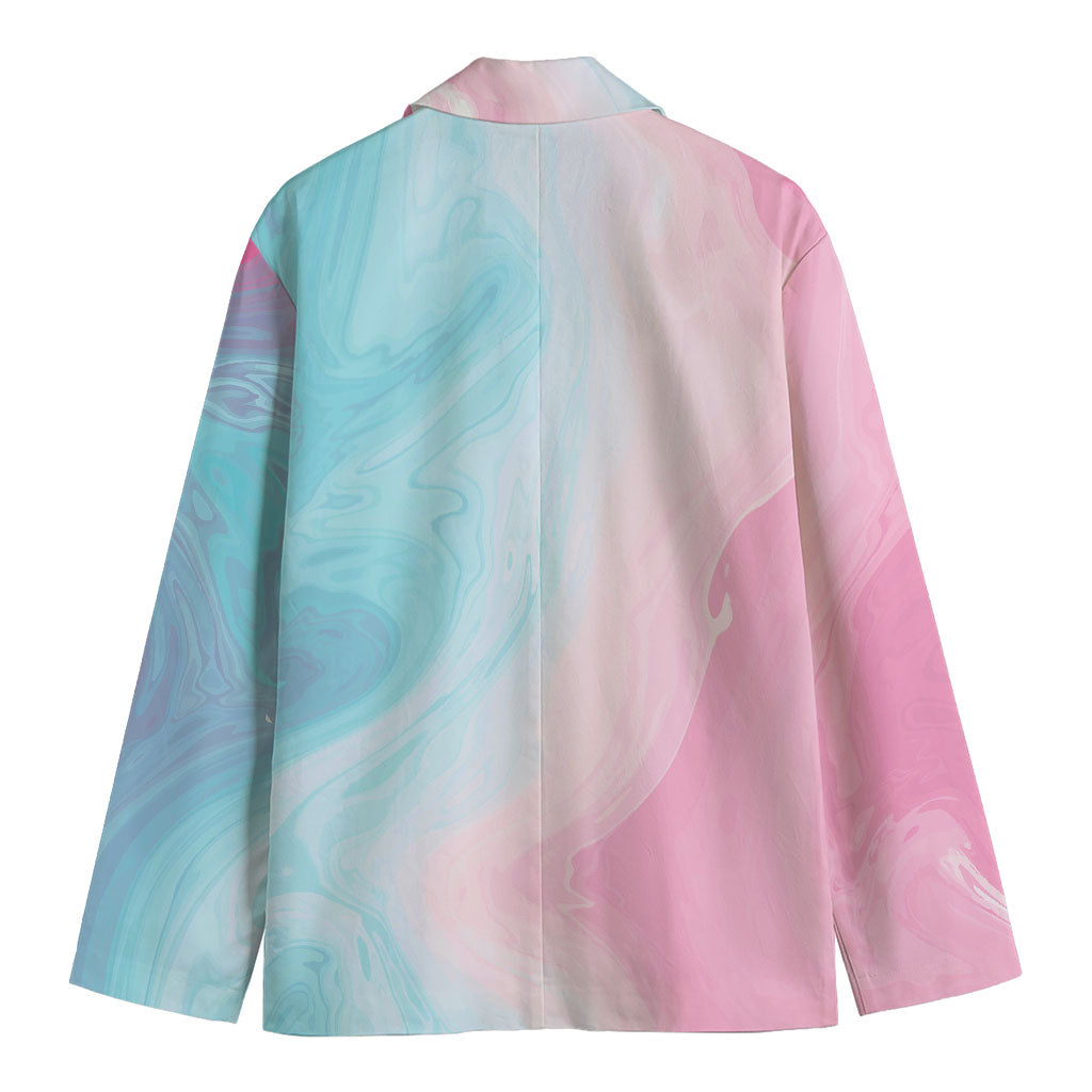 Teal Pink Liquid Marble Print Men's Blazer