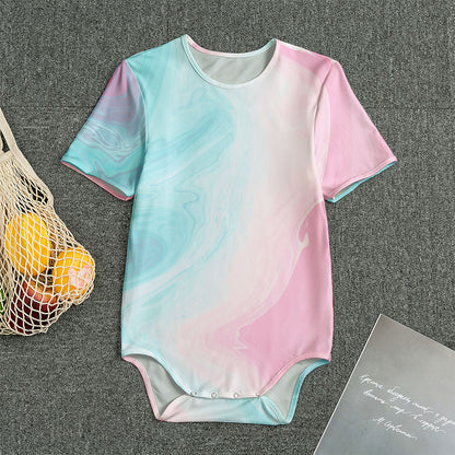 Teal Pink Liquid Marble Print Men's Bodysuit