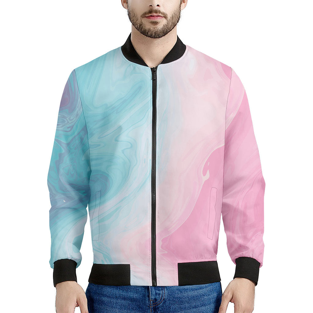 Teal Pink Liquid Marble Print Men's Bomber Jacket